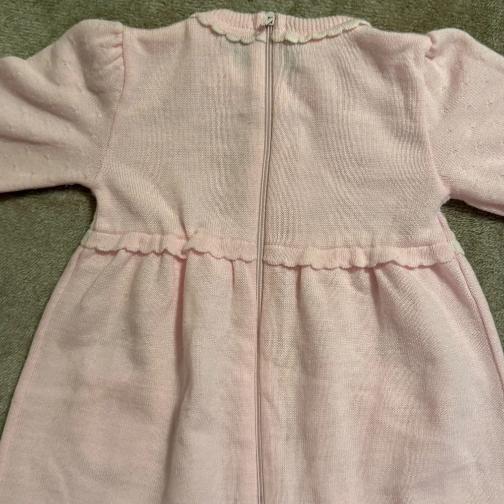Vintage Bebe Glynne Percy Pink Knit Bear Romper Sleeper Kids 6-9 Months